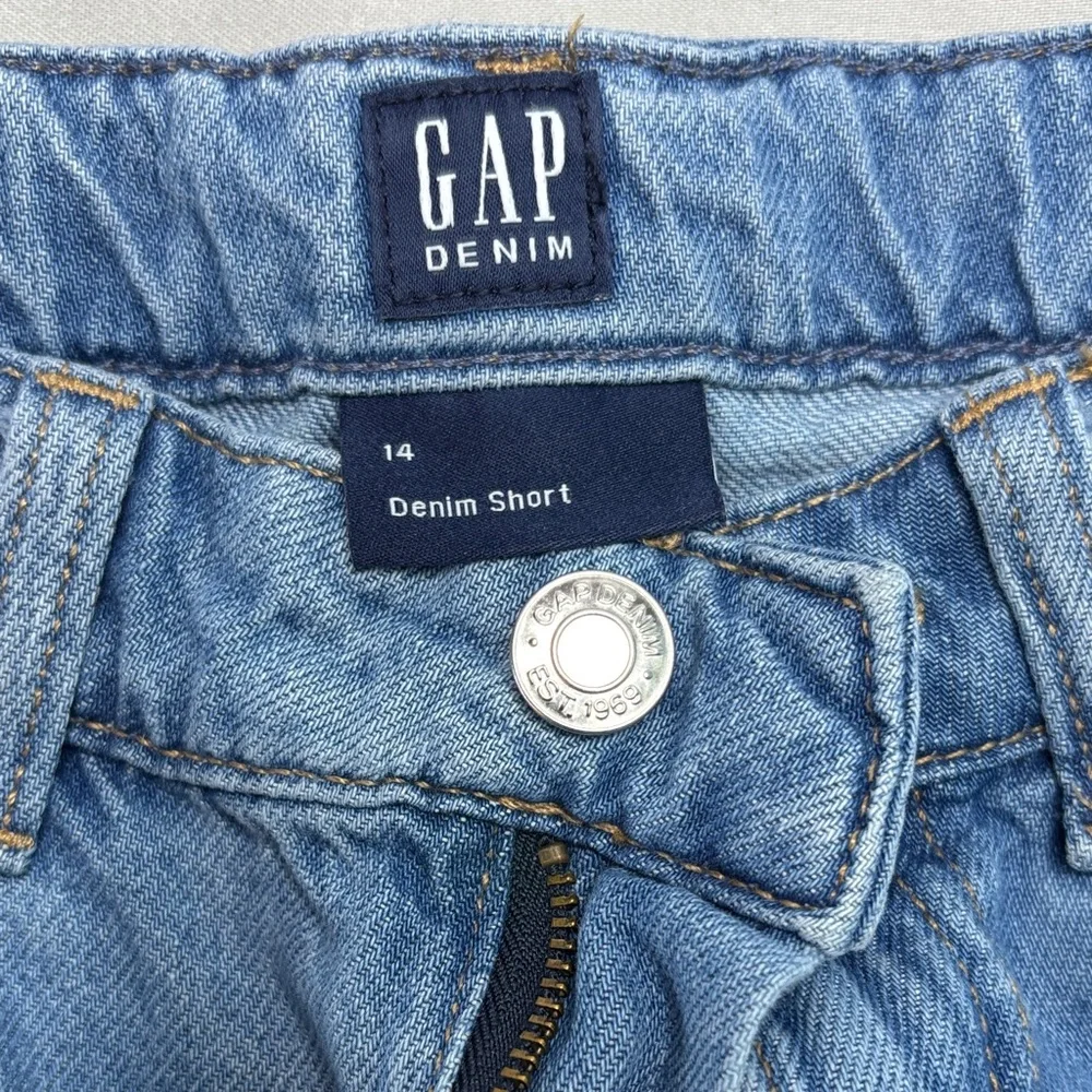 GAP Medium Blue Adjustable Denim Shorts with Whipstitch Pockets